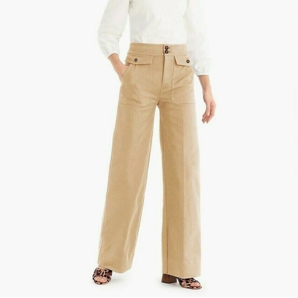 J.CREW Officer Patch-Pocket Wide-Leg Pant Stretch Twill in KHAKI size 6 NWT - Picture 1 of 13